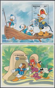 BHUTAN # 469-70  SOUVENIR SHEETS WITH DONALD DUCK CELEBRATING HIS 50th BIRTHDAY