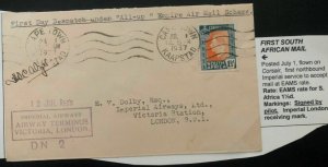 1937 Cape Town South Africa First All Up Flight Cover FFC To London England