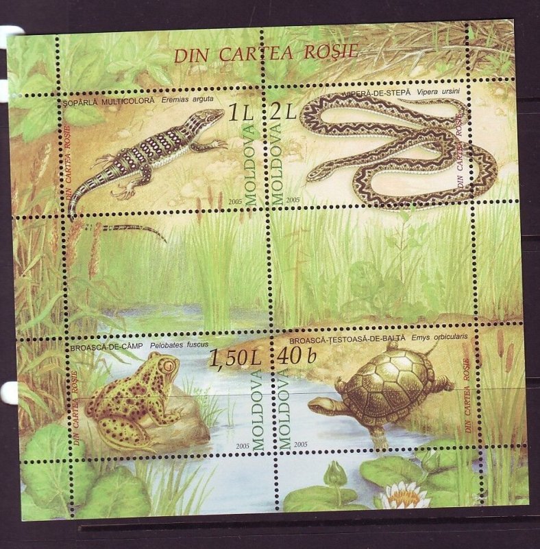 MOLDOVA Sc 501-5 NH MINISHEETS + SOUVENIR SHEET of 2005 - REPTILES