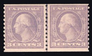 US STAMPS #494 3c COIL LINE PAIR MINT OG NH LOT #80195-4