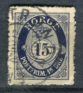 NORWAY; Early 1900s fine used Numeral issue 15ore. fine Shade + Postmark