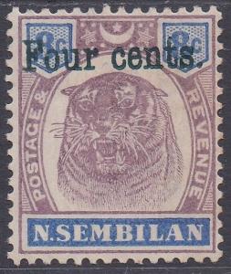 NEGRI SEMBILAN 1898 TIGER 4C ON 8C GREEN OVERPRINT