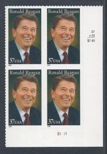 SC# 3897 Ronald Reagan - LR Plate Block