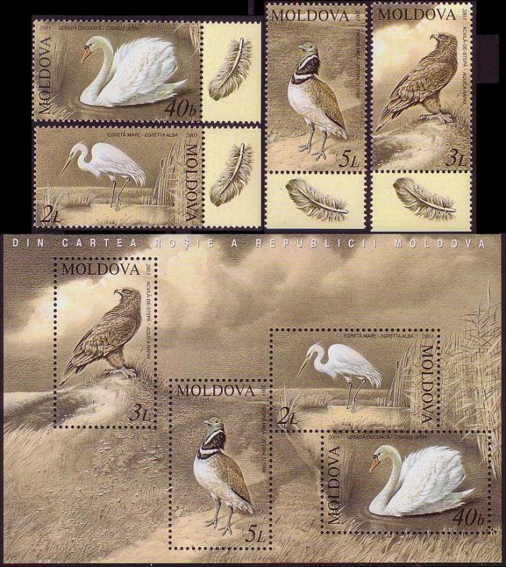 Moldova Swan Eagle Bustard Egret Birds 4v+MS SG#477-MS481 MI#481-484+Block 30