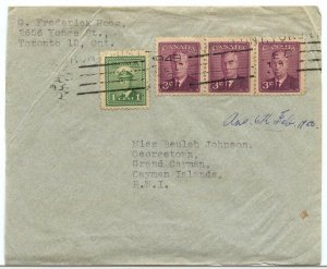 George VI airmail to CAYMAN ISLANDS 1949 Canada cover