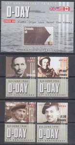 GRENADA Sc #3447-50,54 CPL MNH SET of 4 + S/S of D-DAY, 6th of JUNE - 60th ANN