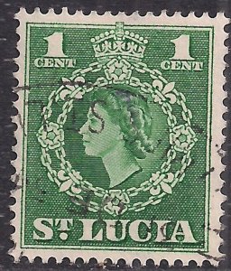 St Lucia 1953 - 63 QE2 1ct Green Used SG 172 ( M1206 )
