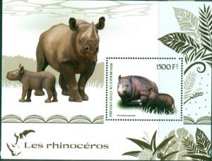 IVORY COAST - 2018 - Rhinos - Perf Souv Sheet   - MNH