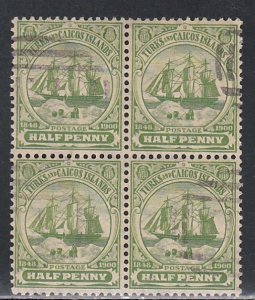 Turks & Caicos # 1, Dependency Badge, Block of 4, Used, 1/3 Cat.