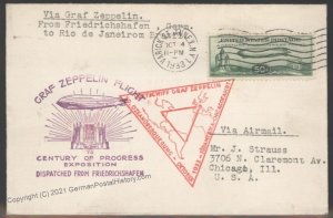 USA 1933 Graf Zeppelin Si241A Century of Progress C18 Cover Rio Friedrich 103365