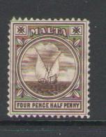 Malta Sc 15 1899 4 1/2d Fishing Boat stamp mint