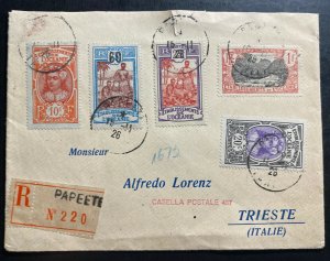 1926 Papeete Tahiti Registered Cover to Trieste Italy Sc#49