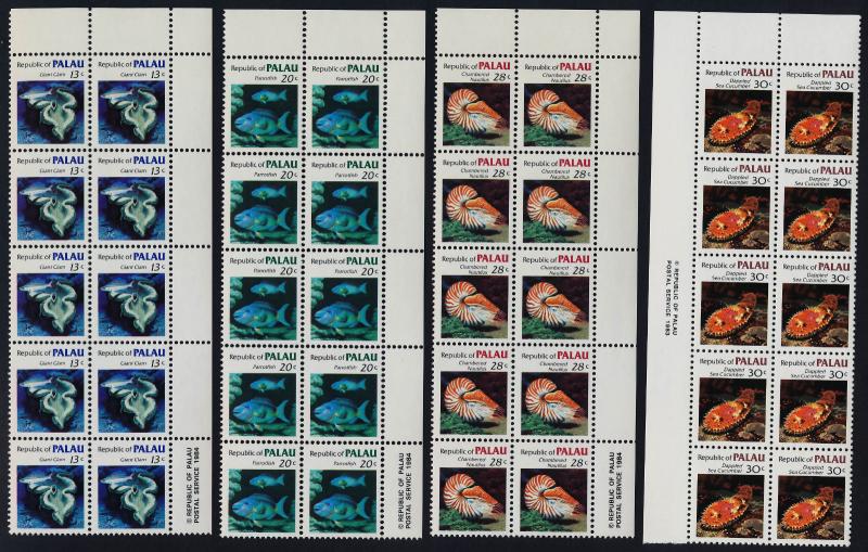 Palau 9-19 Imprint Blocks of 10 MNH Fish, Coral, Shells, Turtle