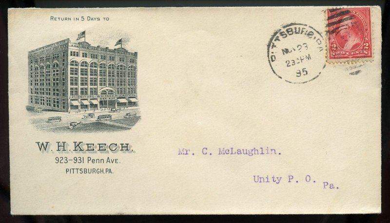 U.S. 1st Bur. Issue on 1895 Ad Cover for W. H. Keech in Pittsburgh