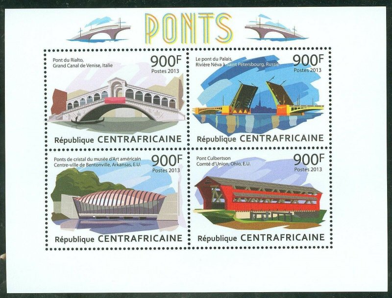 CENTRAL AFRICA 2013 BRIDGES OF THE WORLD  SHEET MINT NH