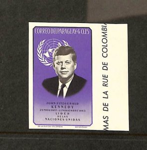 Paraguay, Postage Stamp, #PG1V Imperf Mint NH, 1965 John F Kennedy