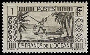 French Polynesia #80 MNH; 1c Spear Fishing (1934) (1)