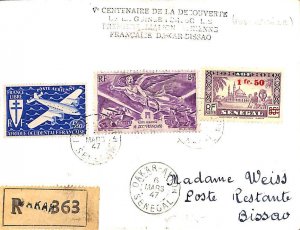 Senegal 1947, Registered letter from DAKAR to Bissao, mixed franking Afr. Occ...