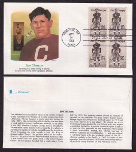 1984 Jim Thorpe football sporting legend Sc 2089 FDC block of 4 Fleetwood cachet