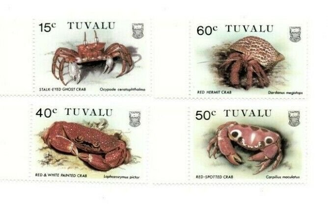 Tuvalu 1985 - Crabs Marine Life - Set of 4 Stamps - Scott #348-51 - MNH