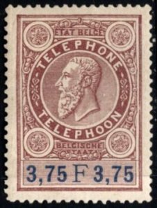 1892 Belgium Revenue 3 Francs 75 Centimes King Leopold II Telephone Stamp MNH