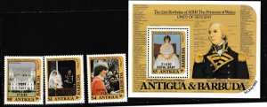 Antigua # 672-674, 675, Royal Baby Overprints, Mint NH, 1/2 Cat.