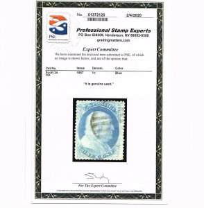 EXCELLENT GENUINE SCOTT #24 VF-XF USED BLUE TYPE-V CIRCLED GRID CANCEL PSE CERT