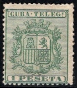 1875 Cuba Telegraph Stamp 1 Peseta Coat of Arms Unused