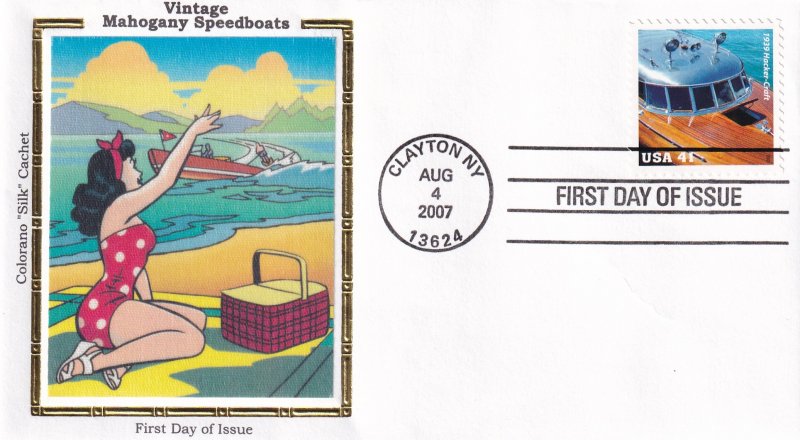 2007, Mahogany Speedboat-Hacker Craft,1939, Colorano Silk, FDC (E12300)