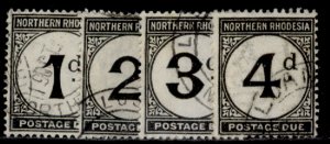 NORTHERN RHODESIA GV SG D1-D4, 1929 POSTAGE DUE set, FINE USED. Cat £75.