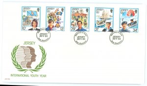 Jersey 356-360 1985 International Youth Year (set of five) on an unaddressed,cacheted first day cover.