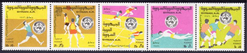 Syria 1976 Sc#759a Football Pan Arab Games Strip of 5 Perforated MNH