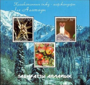 Kazakhstan 2002 MNH Stamps Souvenir Sheet Scott 381 Mountains Animals Fruits