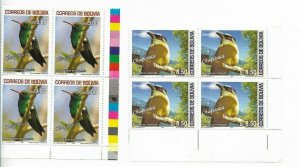 BOLIVIA 2007 BIRDS FROM CHUQUISACA FAUNA NATURE SET OF 2 IN BLOCKS OF 4 MINT NH