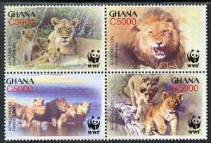 Ghana 2004 WWF - Lions perf set of 4 in se-tenant block u...