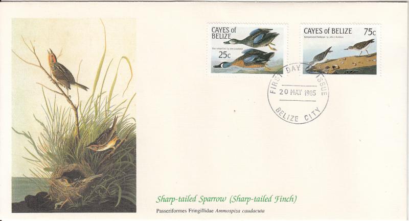 Cayes of Belize 1985 FDC Scott #22, #23 Blue-winged teal, Semipalmated sandpi...