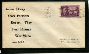 USA WWII Patriotic Cover: Japan Jittery over Potsdam Report