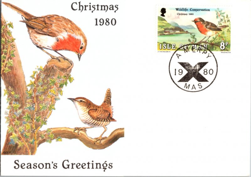 Isle of Man, Worldwide Government Postal Card, Christmas, Birds
