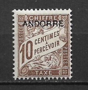 1931 French Andorra J2 10c Postage due MH