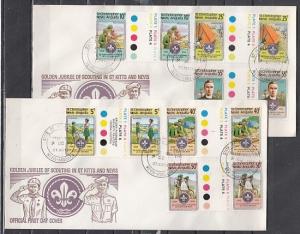 St. Kitts & Nevis, Scott cat. 370-375. Scout Anniv. Gutter Prs. First day cover