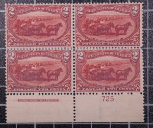Scott 286 - 2 Cents Trans-Mississippi MNH Imprint Plate Blk Of 4  #725 SCV $430