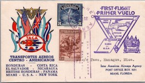 EL SALVADOR 1946 POSTAL CACHET TACA FIRST FLIGHT AIRMAIL COVER ADDR FLORIDA USA