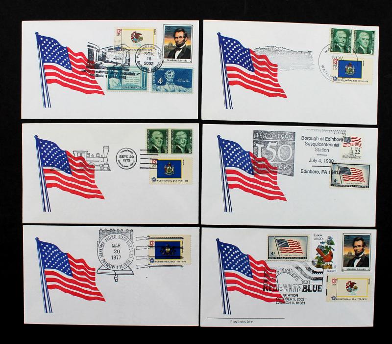 US Patriotic Cover Lot of 6 Flag Covers with Large Fancy Cancels