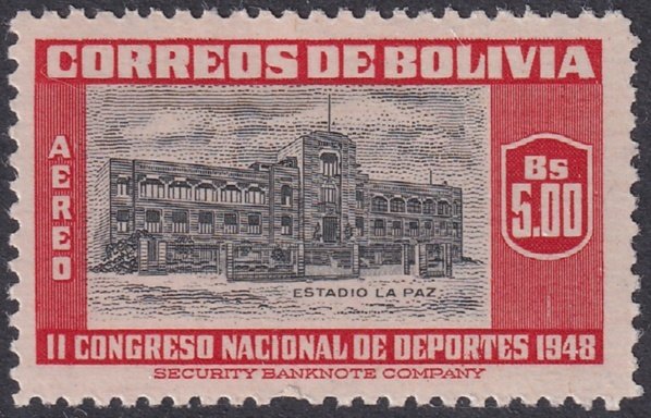 Bolivia 1951 Sc C156 air post MLH* damaged perfs