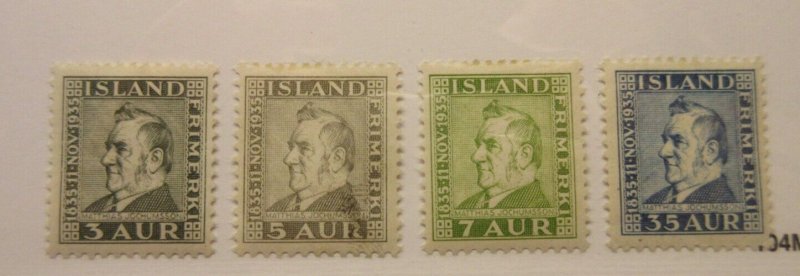 ICELAND, Scott: 195-198 (198 thin spot no charge) MINT HINGED, Lot27, Cat $30.60