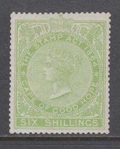 Cape of Good Hope Bft 96 MLH. 1876 6sh yellow green Stamp Duty fiscal, fresh