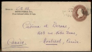 USA 1880s Colorado South Pueblo DPO Helbock R5 Cover to Canada 92915