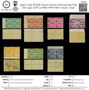 4535: Cuba SG376 Correo Aereo Internacional Part Set. 1931. Sc# C4 Mi80 MNH M...