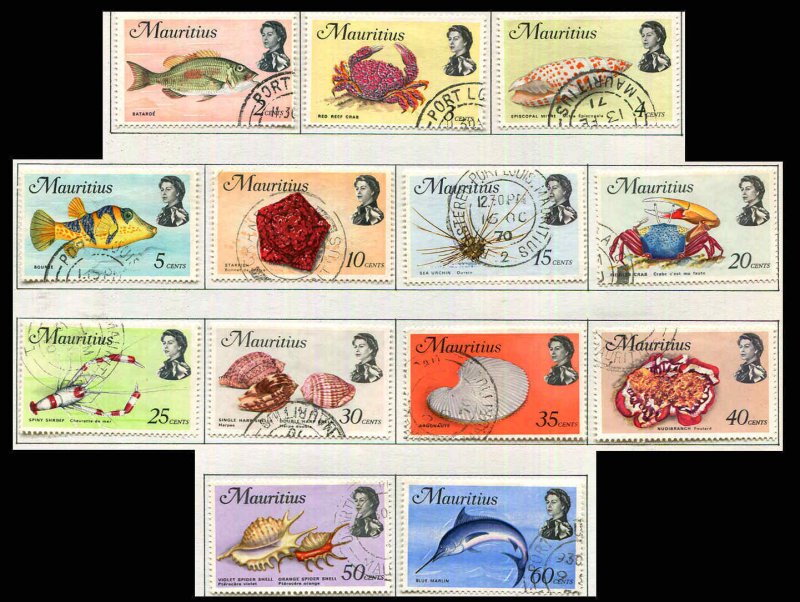 Mauritius 1969  #339-356 Used Fish Topical Marine Life