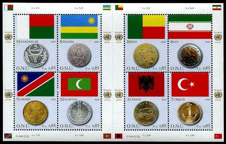 HERRICKSTAMP UNITED NATIONS GENEVA Sc.# 484 Flags & Coins